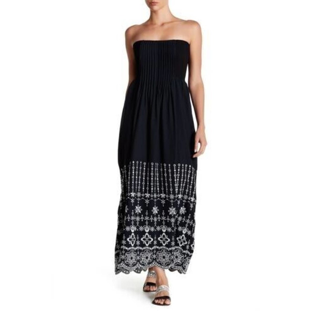 Parker June Embroidered Strapless Maxi Dress Black & White Size S